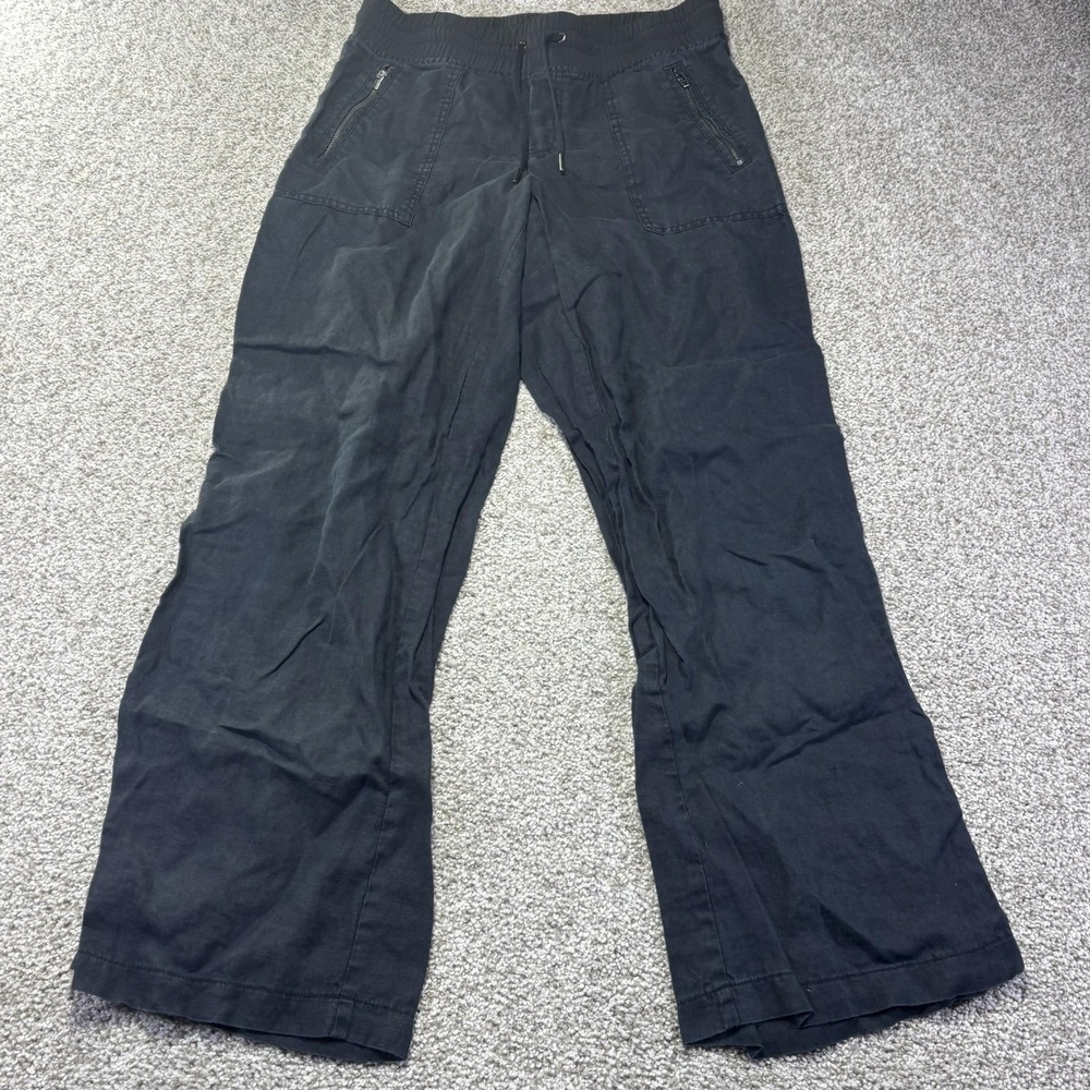 Athleta Pants Womens 8 Black Linen Wide Leg Elastic Waist Travel Chino Casual